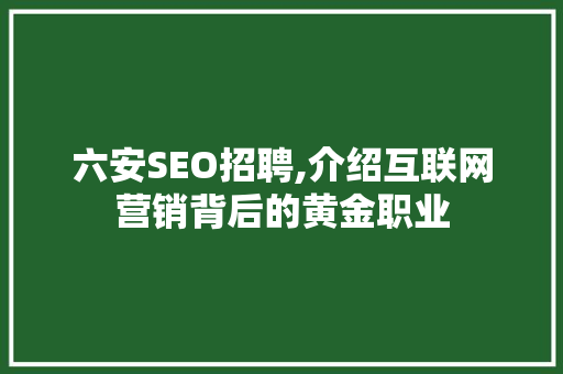 六安SEO招聘,介绍互联网营销背后的黄金职业