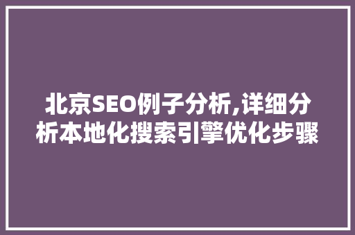 北京SEO例子分析,详细分析本地化搜索引擎优化步骤