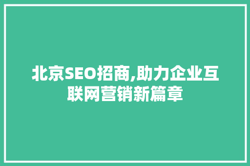 北京SEO招商,助力企业互联网营销新篇章