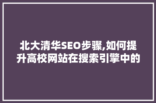 北大清华SEO步骤,如何提升高校网站在搜索引擎中的排名