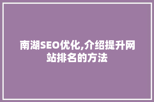 南湖SEO优化,介绍提升网站排名的方法