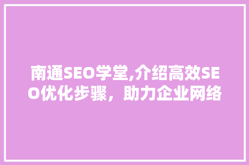 南通SEO学堂,介绍高效SEO优化步骤，助力企业网络营销