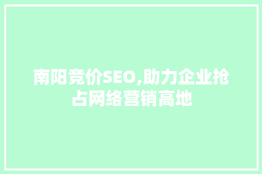 南阳竞价SEO,助力企业抢占网络营销高地