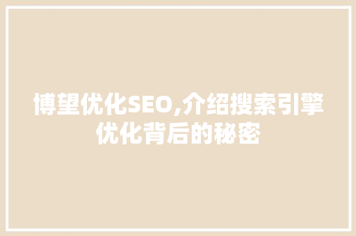 博望优化SEO,介绍搜索引擎优化背后的秘密