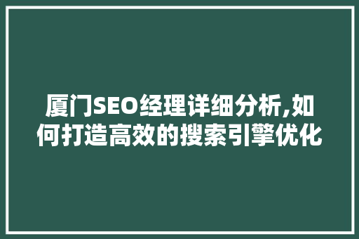 厦门SEO经理详细分析,如何打造高效的搜索引擎优化步骤