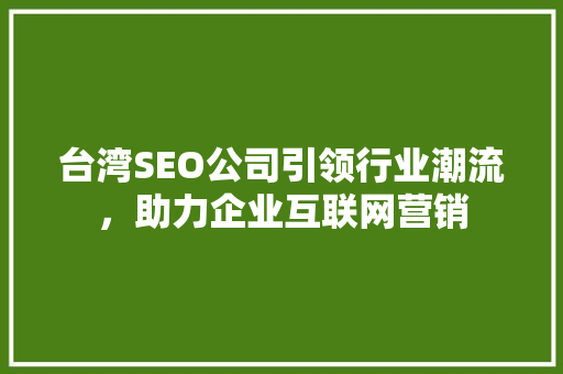 台湾SEO公司引领行业潮流，助力企业互联网营销