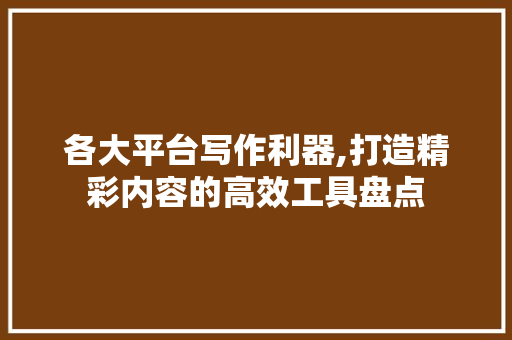 各大平台写作利器,打造精彩内容的高效工具盘点