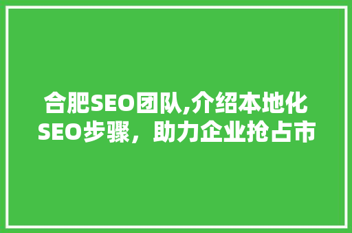 合肥SEO团队,介绍本地化SEO步骤，助力企业抢占市场份额