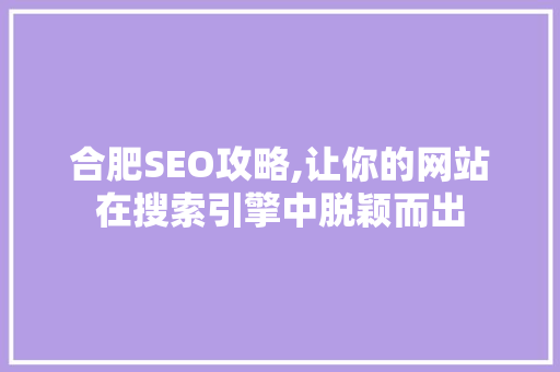 合肥SEO攻略,让你的网站在搜索引擎中脱颖而出