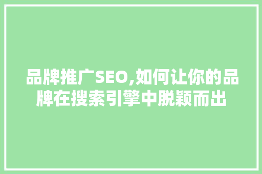 品牌推广SEO,如何让你的品牌在搜索引擎中脱颖而出