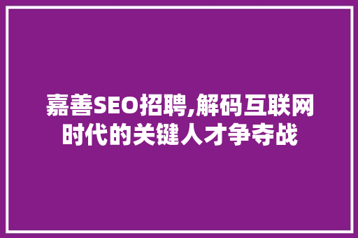 嘉善SEO招聘,解码互联网时代的关键人才争夺战