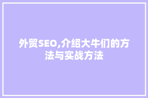 外贸SEO,介绍大牛们的方法与实战方法