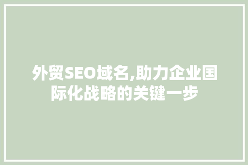 外贸SEO域名,助力企业国际化战略的关键一步