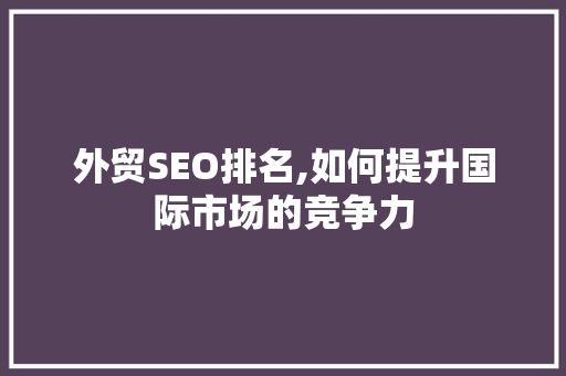 外贸SEO排名,如何提升国际市场的竞争力