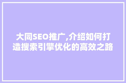 大同SEO推广,介绍如何打造搜索引擎优化的高效之路