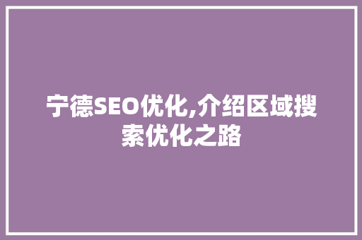 宁德SEO优化,介绍区域搜索优化之路