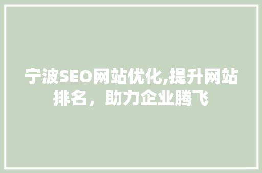 宁波SEO网站优化,提升网站排名，助力企业腾飞