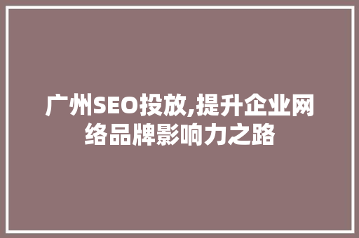 广州SEO投放,提升企业网络品牌影响力之路