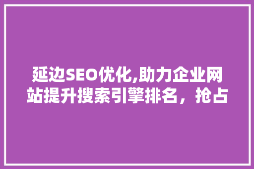 延边SEO优化,助力企业网站提升搜索引擎排名，抢占市场先机