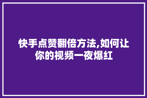 快手点赞翻倍方法,如何让你的视频一夜爆红