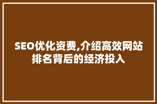 SEO优化资费,介绍高效网站排名背后的经济投入