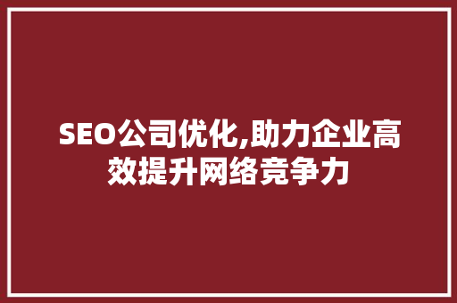 SEO公司优化,助力企业高效提升网络竞争力