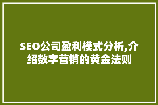 SEO公司盈利模式分析,介绍数字营销的黄金法则