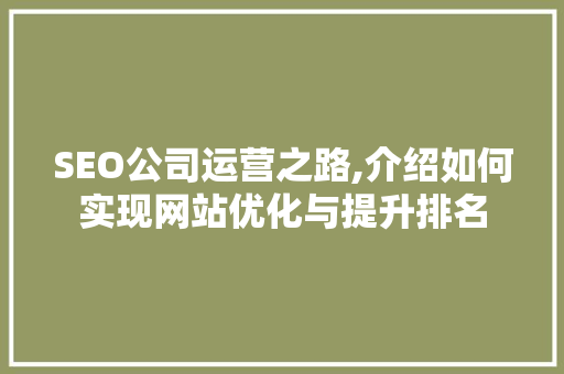 SEO公司运营之路,介绍如何实现网站优化与提升排名