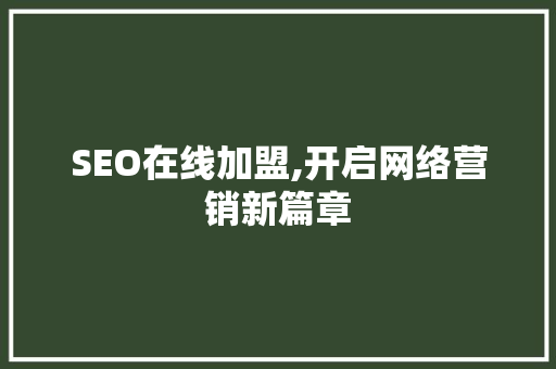 SEO在线加盟,开启网络营销新篇章