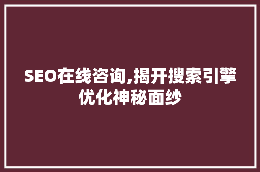 SEO在线咨询,揭开搜索引擎优化神秘面纱