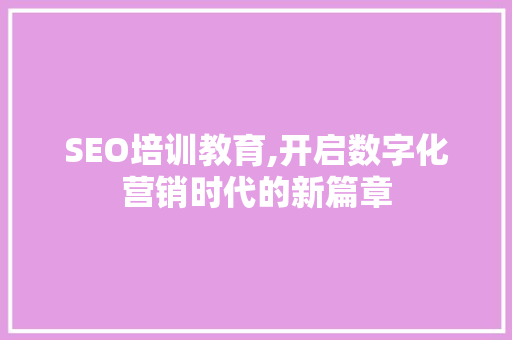 SEO培训教育,开启数字化营销时代的新篇章