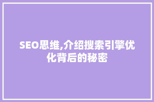 SEO思维,介绍搜索引擎优化背后的秘密