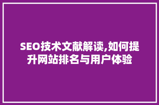 SEO技术文献解读,如何提升网站排名与用户体验