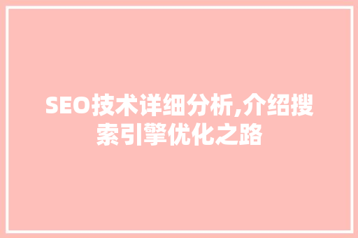 SEO技术详细分析,介绍搜索引擎优化之路