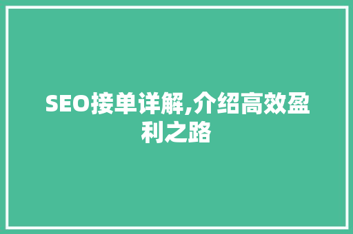 SEO接单详解,介绍高效盈利之路