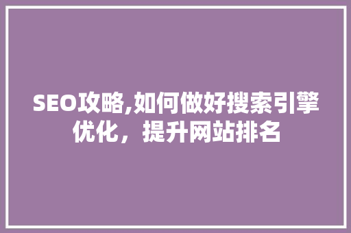 SEO攻略,如何做好搜索引擎优化，提升网站排名