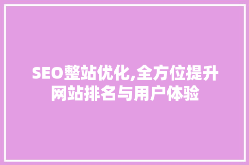 SEO整站优化,全方位提升网站排名与用户体验