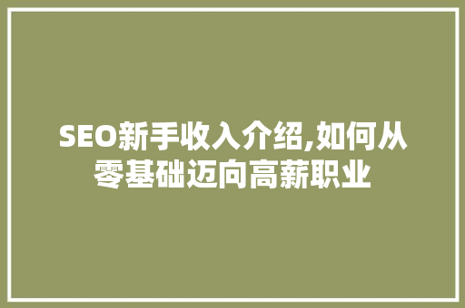 SEO新手收入介绍,如何从零基础迈向高薪职业