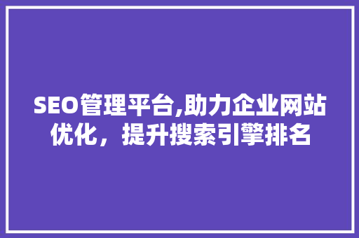 SEO管理平台,助力企业网站优化，提升搜索引擎排名