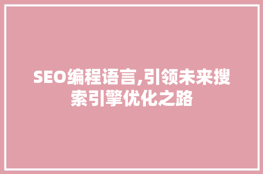 SEO编程语言,引领未来搜索引擎优化之路