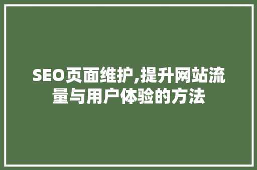 SEO页面维护,提升网站流量与用户体验的方法