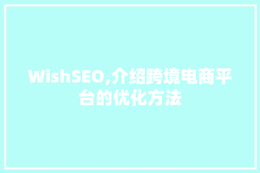 WishSEO,介绍跨境电商平台的优化方法