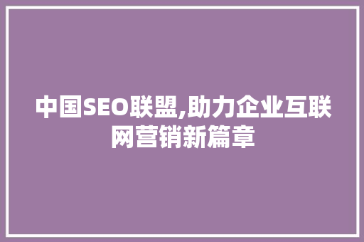 中国SEO联盟,助力企业互联网营销新篇章