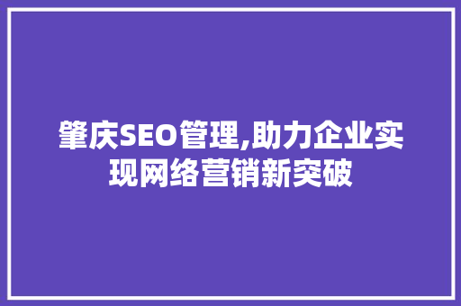 肇庆SEO管理,助力企业实现网络营销新突破