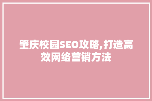 肇庆校园SEO攻略,打造高效网络营销方法