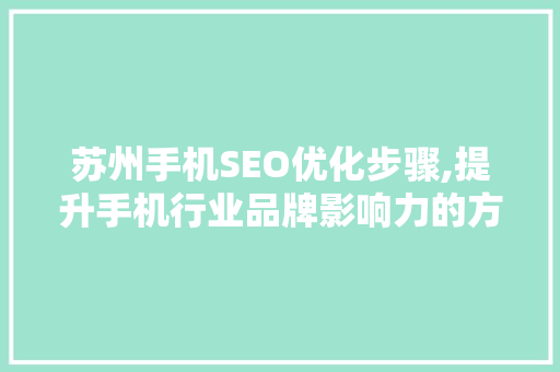 苏州手机SEO优化步骤,提升手机行业品牌影响力的方法