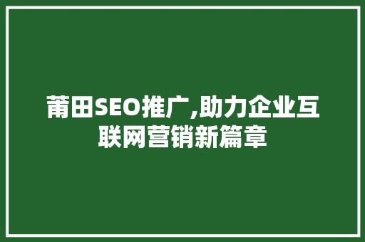 莆田SEO推广,助力企业互联网营销新篇章