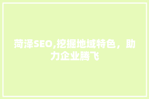 菏泽SEO,挖掘地域特色，助力企业腾飞