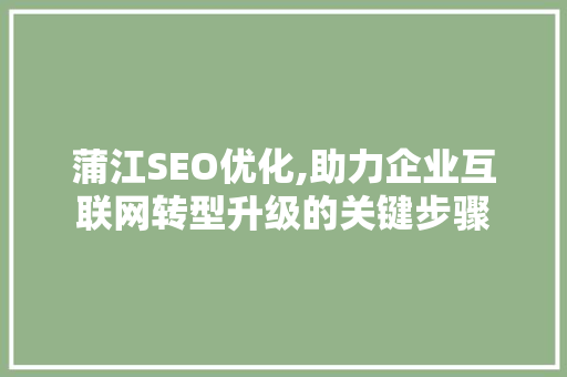 蒲江SEO优化,助力企业互联网转型升级的关键步骤