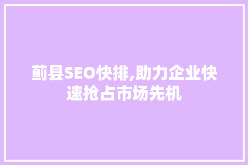 蓟县SEO快排,助力企业快速抢占市场先机